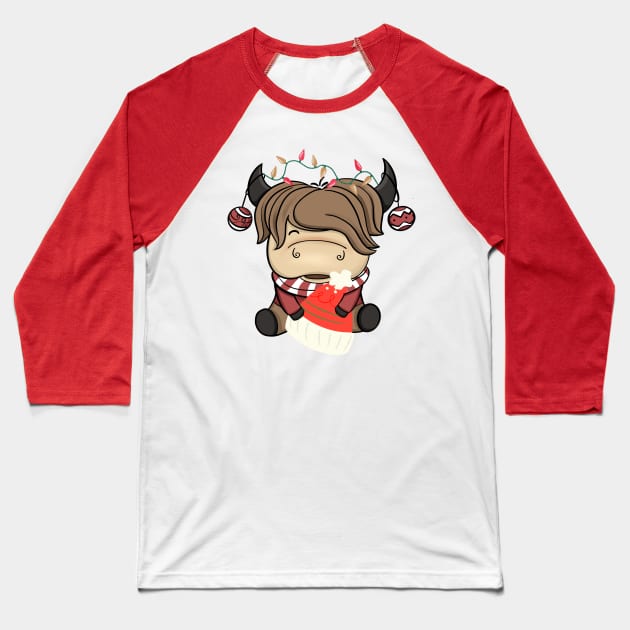 Christmas Highland Cow With Santa Claus Hat Baseball T-Shirt by i am Cuta